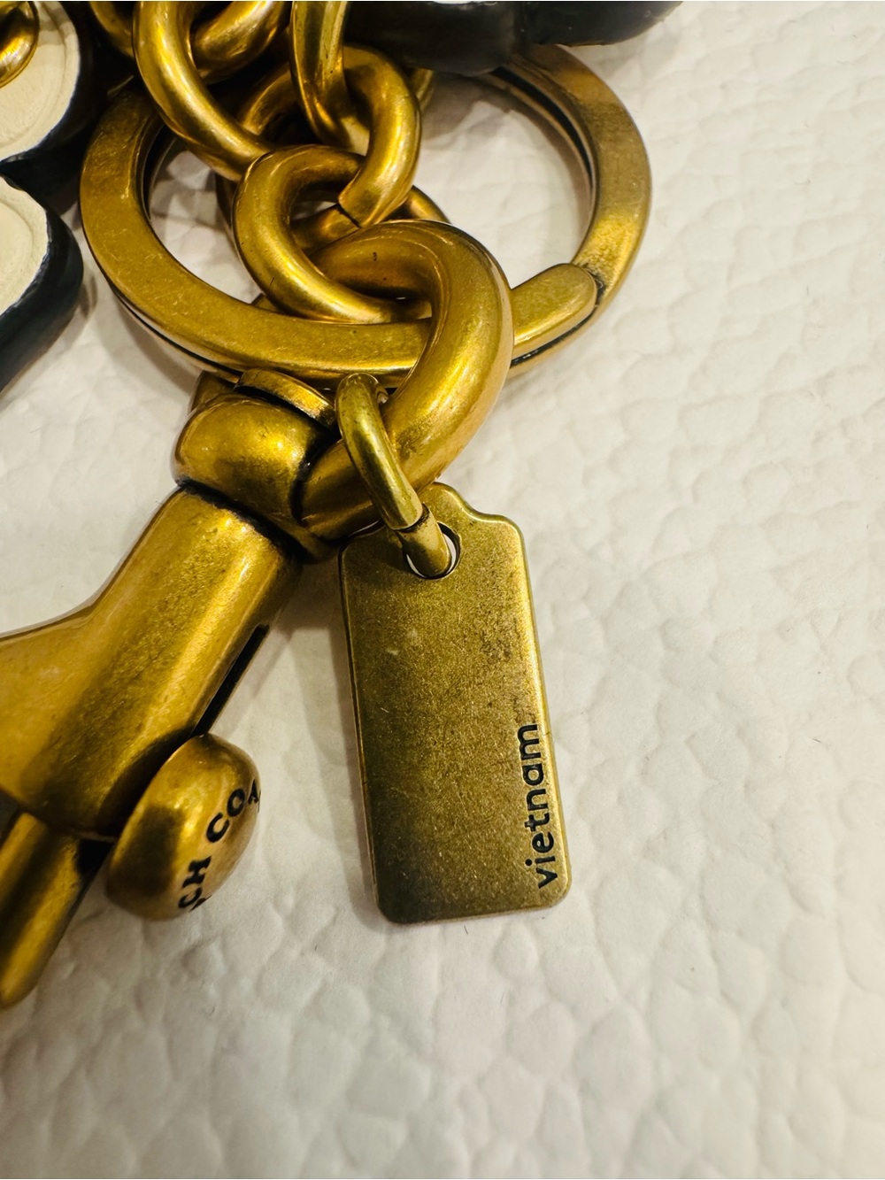 COACH Leather Floral Bag Charm Keychain Multi Flower Gold Tone Purse Charm - Picture 7 of 8
